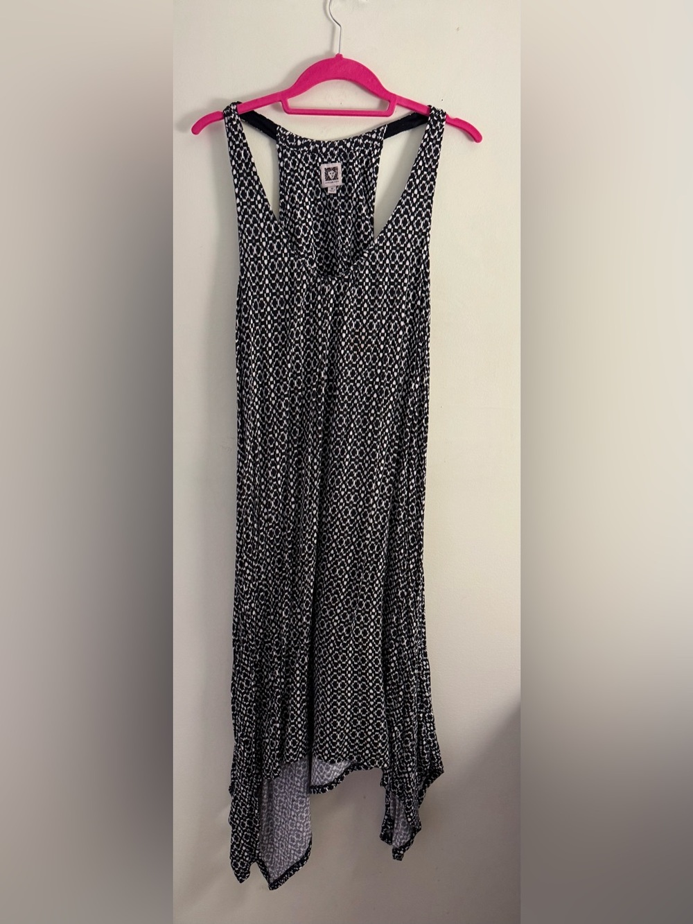 Anne Klein Black Printed Asymmetrical Dress / Coverup M